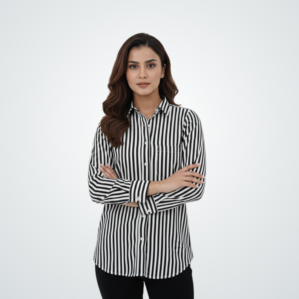 Monochrome Stripe Button-Down Shirt