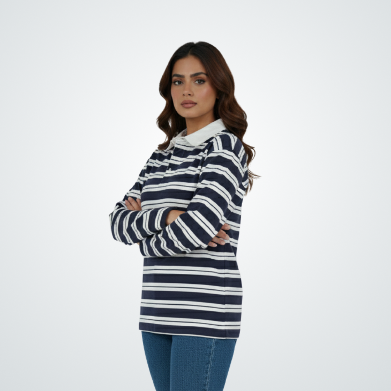 Navy Striped Rugby Polo