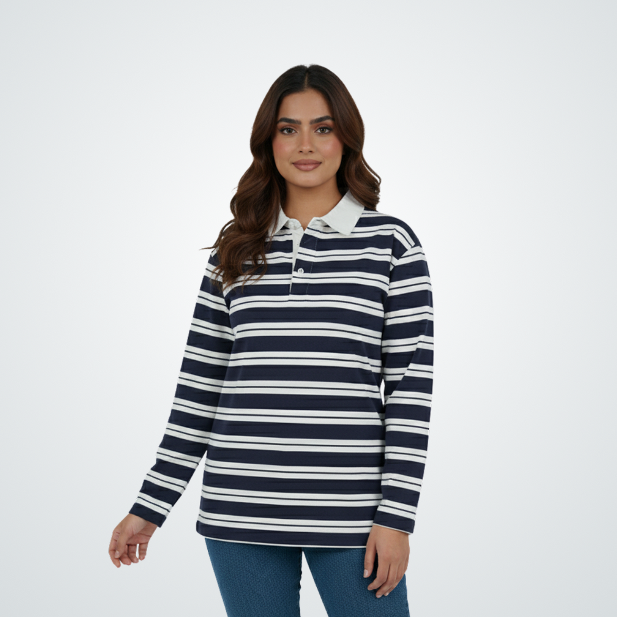 Navy Striped Rugby Polo