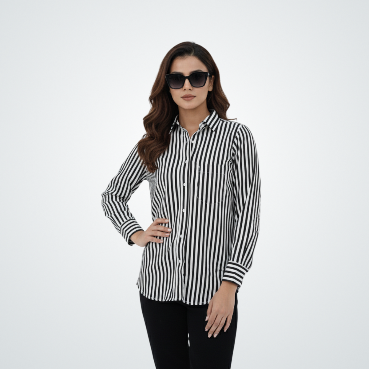 Monochrome Stripe Button-Down Shirt