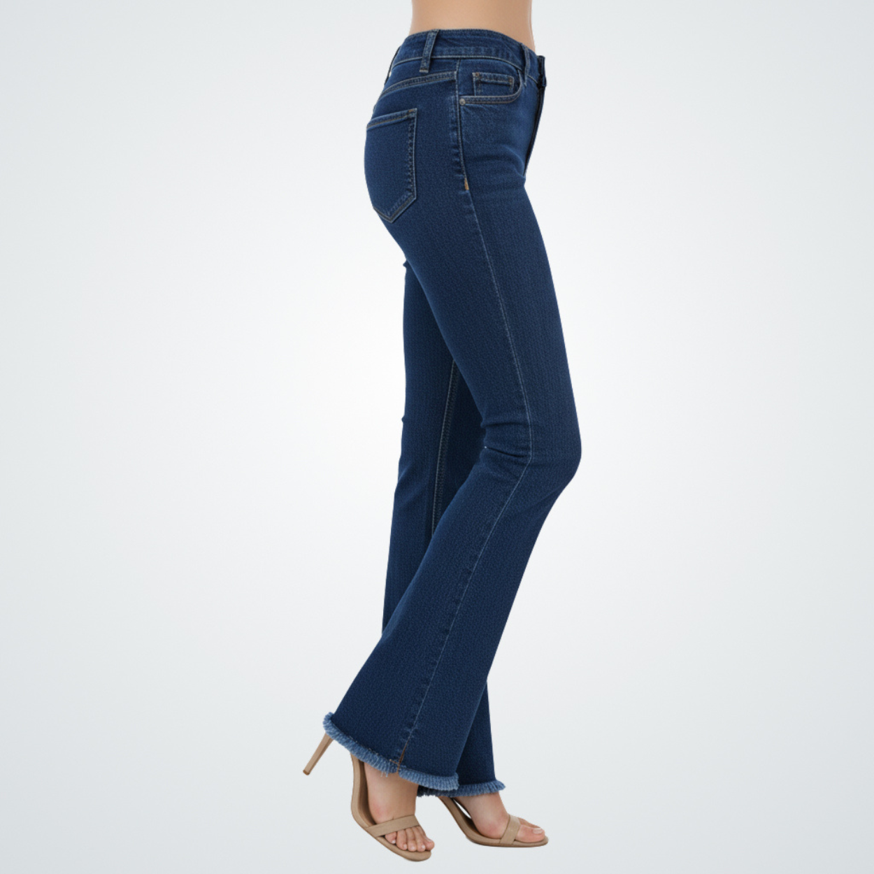 Midnight Indigo Fray Hem Flare Denim