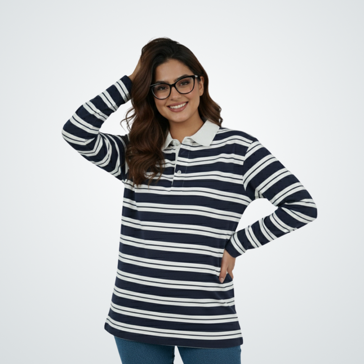 Navy Striped Rugby Polo