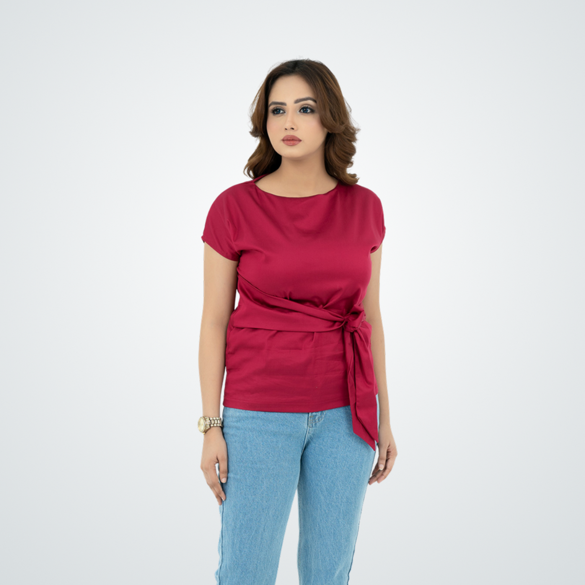 Berry Waist-Tie Casual Top