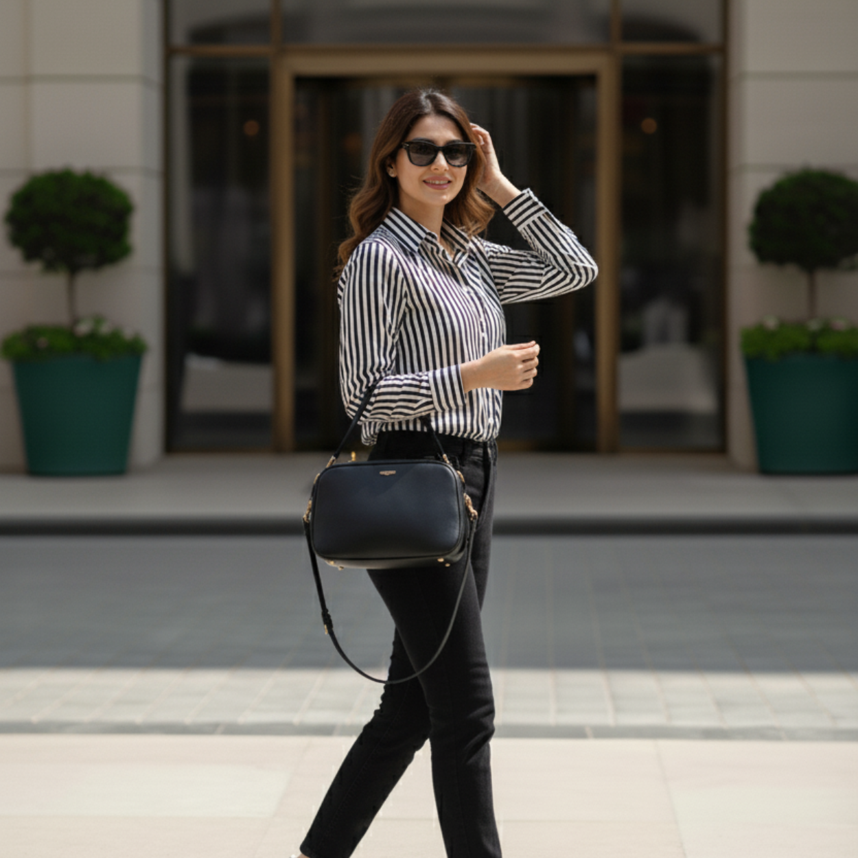 Monochrome Stripe Button-Down Shirt