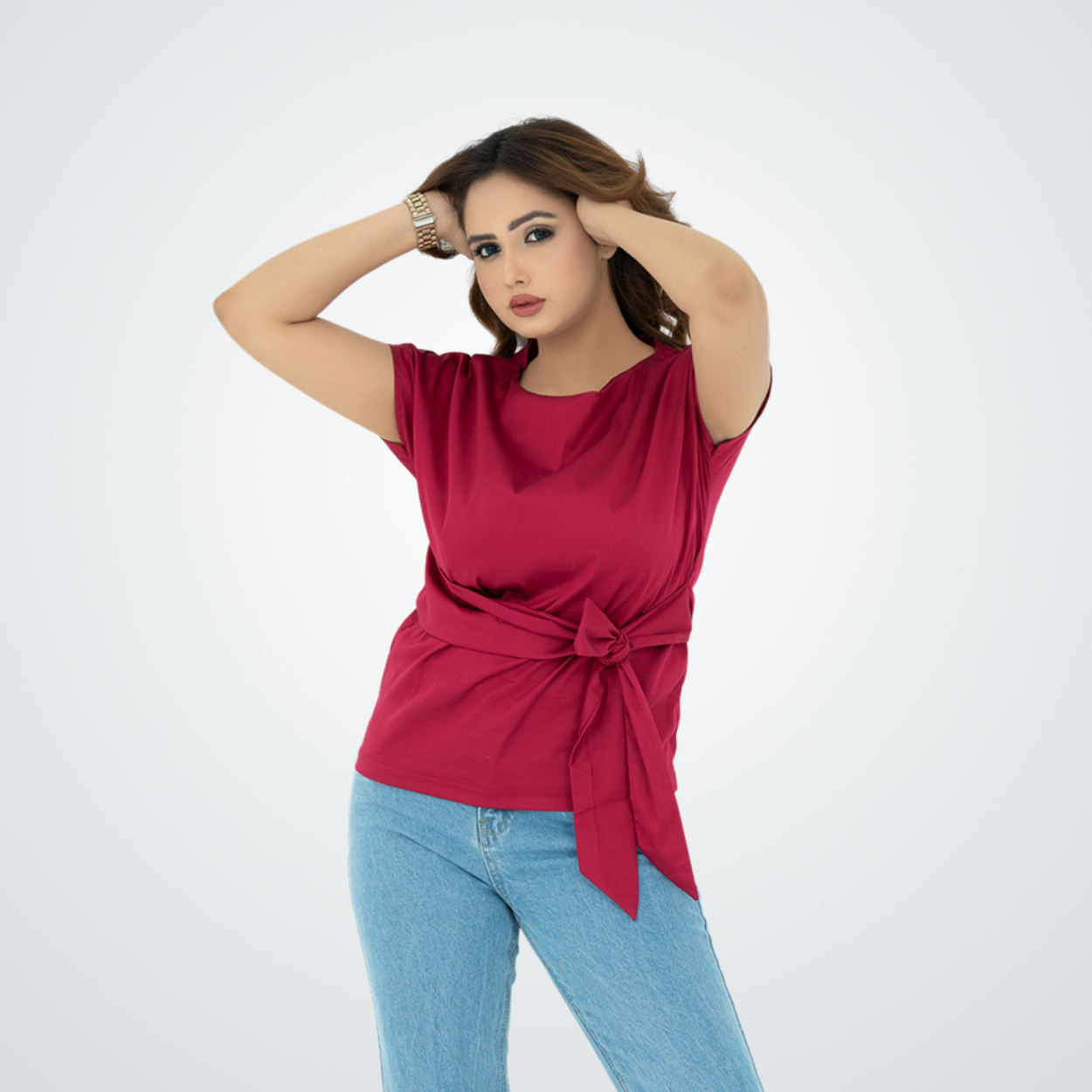 Berry Waist-Tie Casual Top