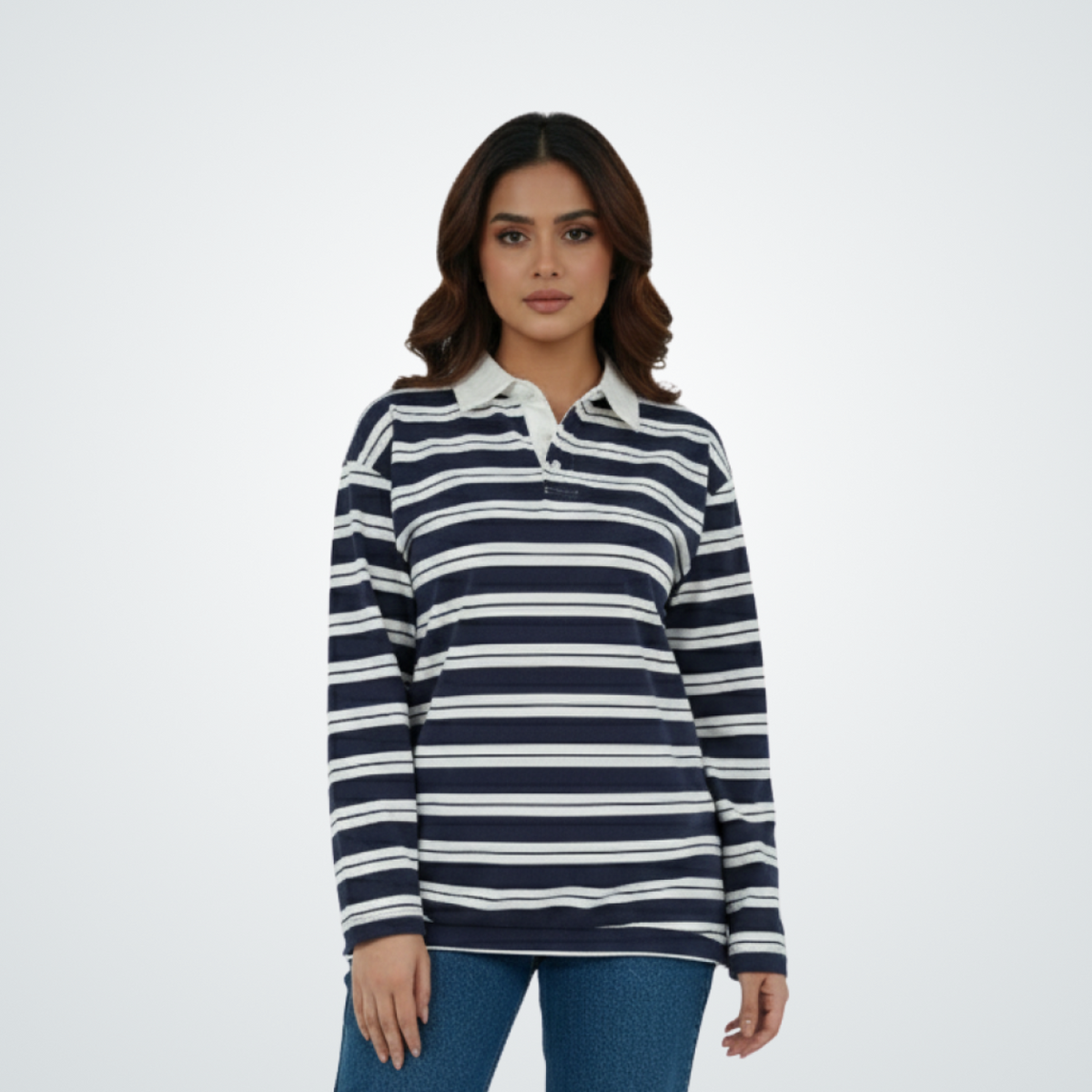 Navy Striped Rugby Polo