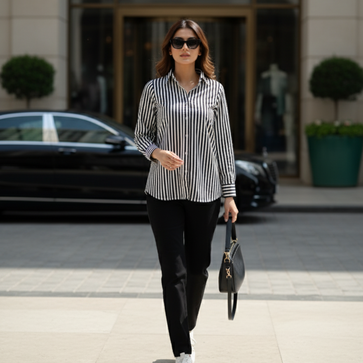 Monochrome Stripe Button-Down Shirt