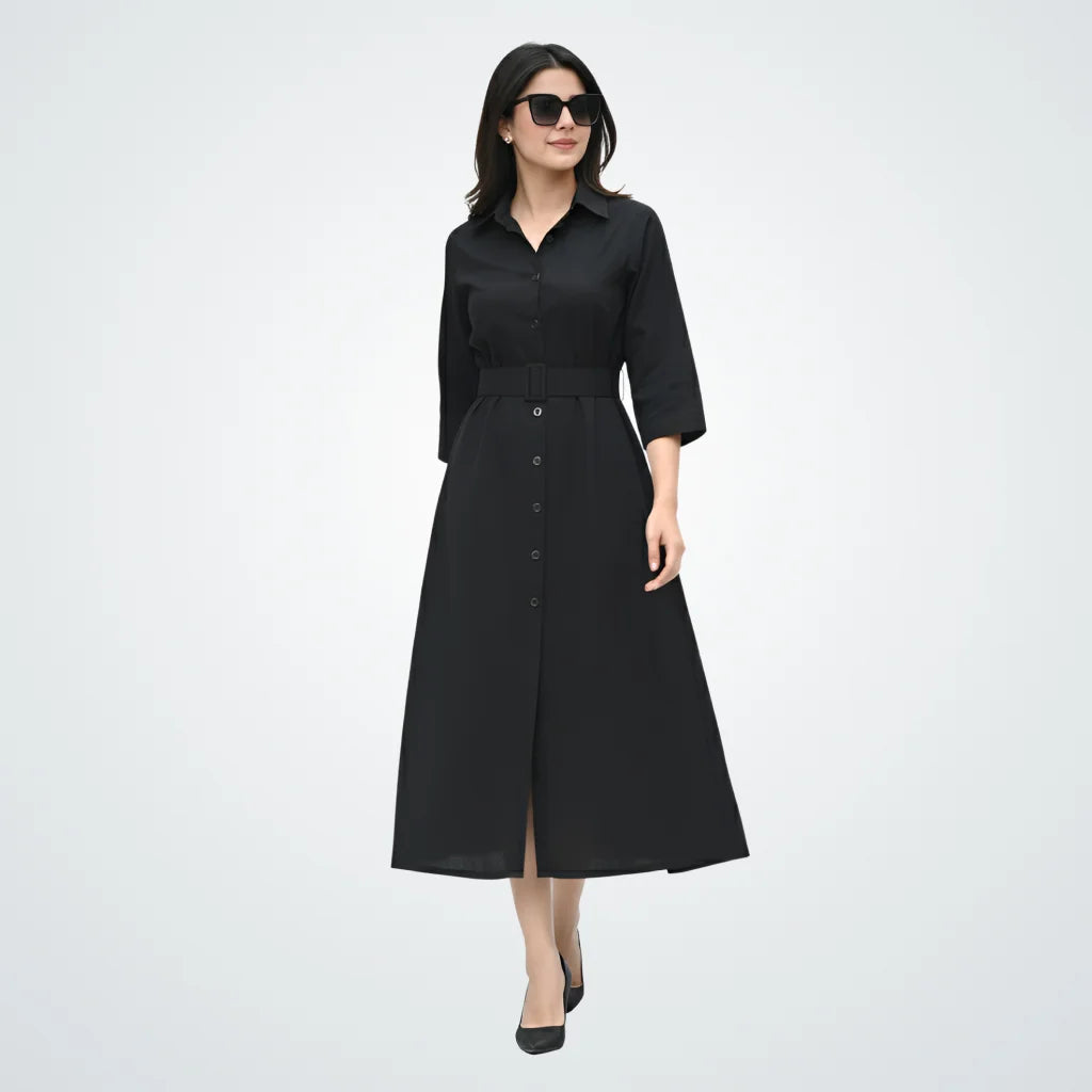 Signature Belted A-Line Shirt Dress - Classic Black