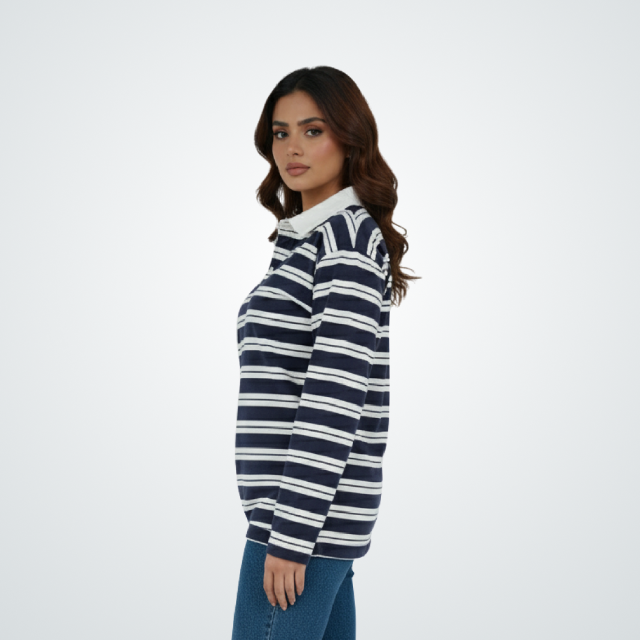 Navy Striped Rugby Polo