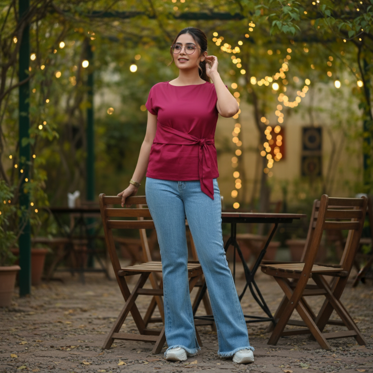 Berry Waist-Tie Casual Top