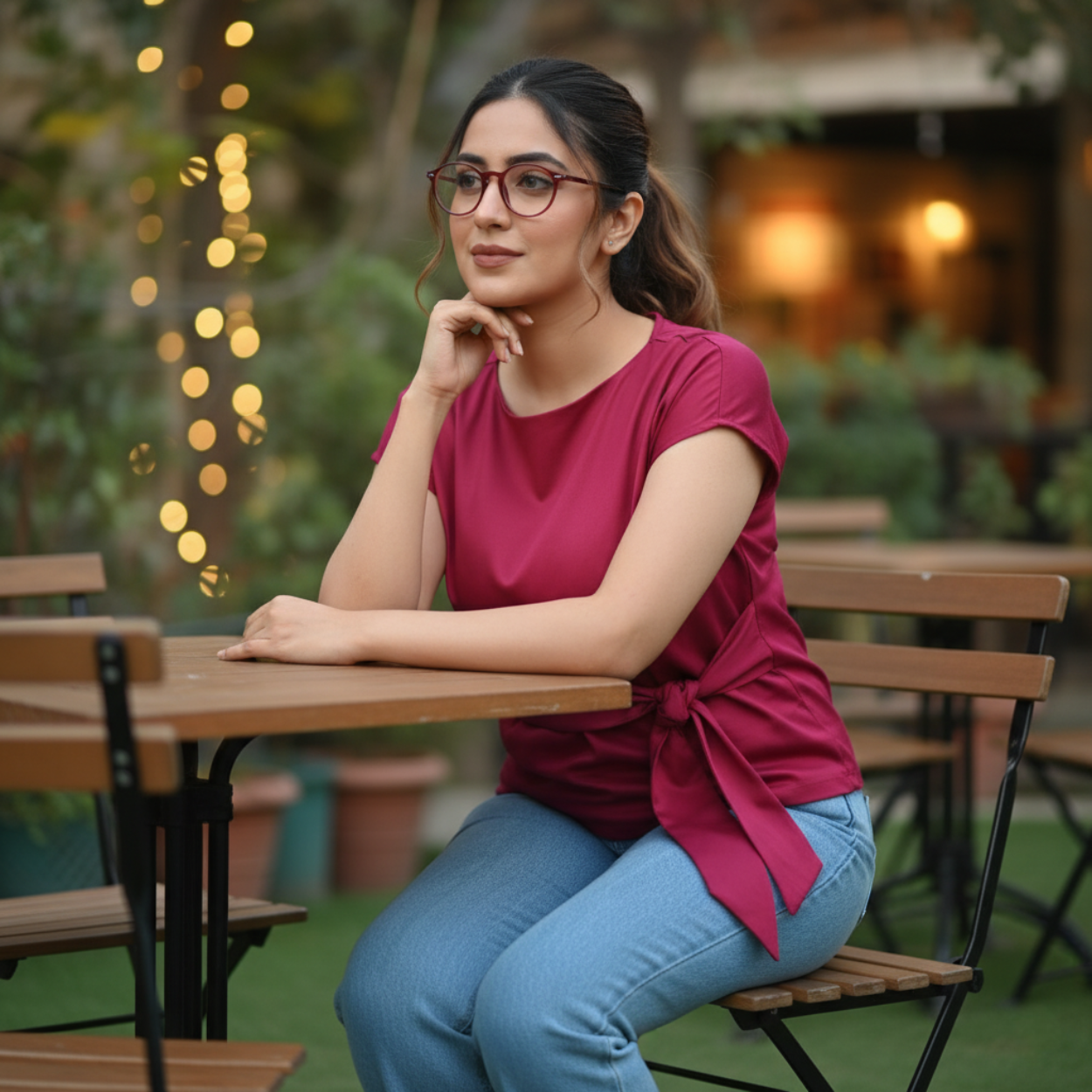 Berry Waist-Tie Casual Top