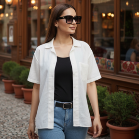 Sheer Cotton Short-Sleeve Shirt