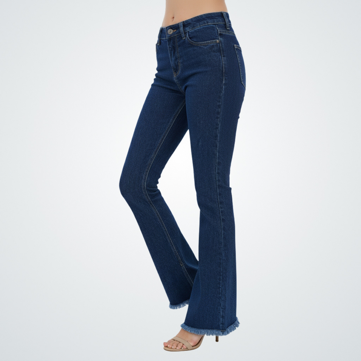 Midnight Indigo Fray Hem Flare Denim