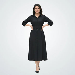 Signature Belted A-Line Shirt Dress - Classic Black