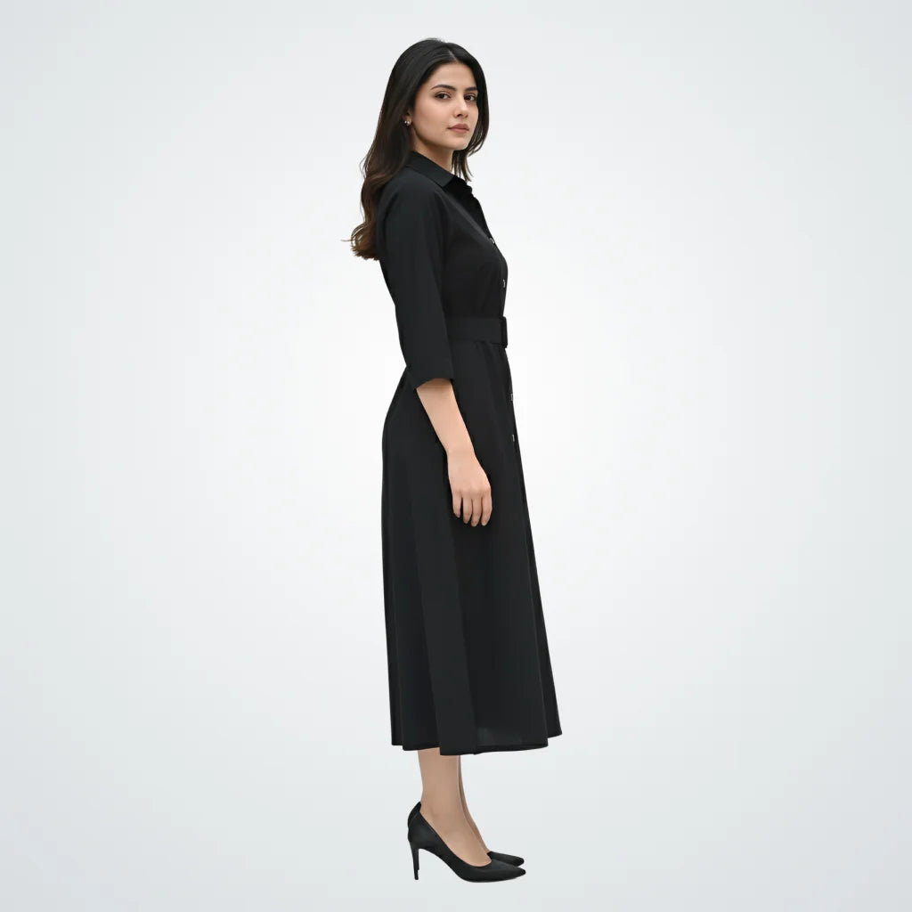 Signature Belted A-Line Shirt Dress - Classic Black