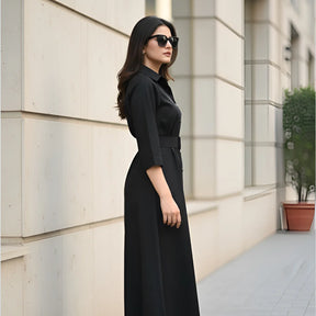 Signature Belted A-Line Shirt Dress - Classic Black